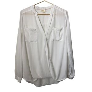 Anthropologie Maeve White Pocket Front Wrap Blouse Size 10